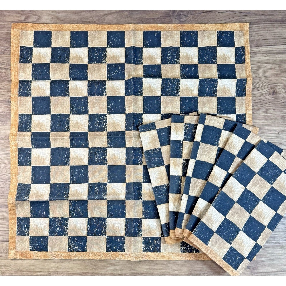 Black Tan Check Napkins Set of 6 Rustic Holiday Tablescape Farmhouse Lodge NYE